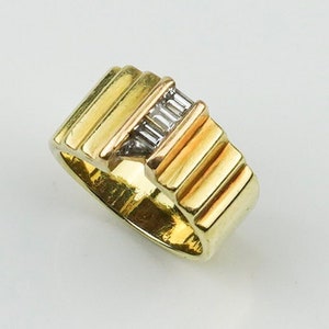 14K Diamond Ribbed Fluted Ring Solid Yellow Gold Estate Vintage Band