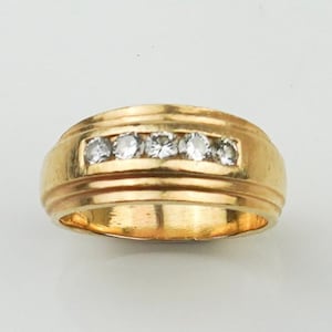 14K Heavy Diamond Ring Solid Yellow Gold Band 8.7 g