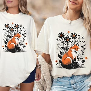 Floral Fox Shirt, Cottagecore Wildflower Tee, Boho Fox Top, Fairycore Aesthetic T-Shirt, Woodland Gift for Her, Nature Lover Shirt