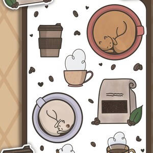 B3. Hoja de pegatinas de gatos de café (scrapbooking, bullet journaling, pegatinas para planificador)