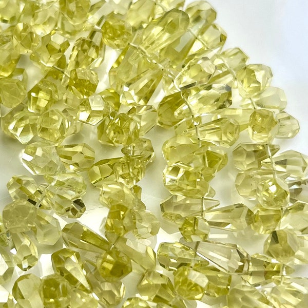 3.5" Strand LEMON QUARTZ Faceted Teardrop Briolettes Gemstone Beads 7-11.5mm, Genuine Natural Raw Crystal Gemstones, Bright Gold Yellow Pear