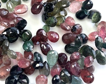 16 pcs TOURMALINE Faceted Pear Briolettes Gemstone Beads 8-10mm, Natural Gemstones Watermelon Large Pink Green Blue teardrops pears Strand