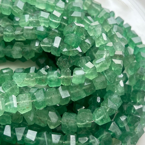 7" Strand Green STRAWBERRY QUARTZ Faceted Irregular Gemstone Beads 5-8mm Nuggets, Genuine Natural Raw Gemstones Shaded Light Green Gem Stone
