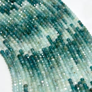 5.75&quot; Half Strand Shaded GRANDIDIERITE Faceted Rondelles Gemstone Beads 3mm 2.5mm, Blue Teal Ombre Genuine Natural Gemstones Crystals
