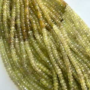 7&quot; Strand Shaded GROSSULAR GARNET Faceted Rondelles Gemstone Beads 3.8-4.2mm, Genuine Natural Raw Gemstones, Moss Olive Sea Green