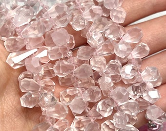 3.25" Strand ROSE QUARTZ Teardrop Briolettes Gemstone Beads 7-13mm, Genuine Natural Raw Statement Faceted Large Light Pink Crystal Rose pear