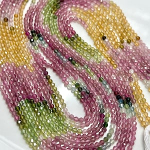12.5&quot; Strand Watermelon TOURMALINE Faceted Gemstone Beads 2.3mm Round Rondelles, Genuine Natural Raw Gemstones, pink green yellow blue multi