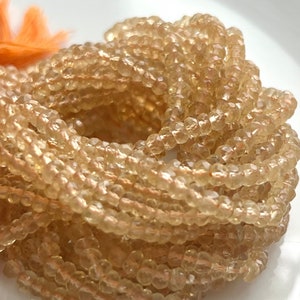 12.5&quot; Strand CITRINE Faceted Rondelles Gemstone Beads  3-3.5mm, Genuine Natural Raw Gemstones, Pastel Yellow Golden rondelle