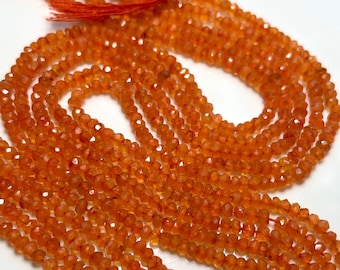 12.5" Strand Orange CARNELIAN Faceted Rondelles Gemstone Beads 3mm, Genuine Natural Raw Gemstones Crystals Red Orange gem stone