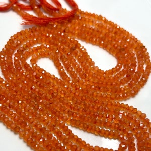 12.5" Strand Orange CARNELIAN Faceted Rondelles Gemstone Beads 3-3.5mm, Genuine Natural Raw Gemstones Crystals Red Orange gem stone
