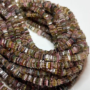 4-8 inch Strand Watermelon TOURMALINE Heishi Cubes Gemstone Beads 2.5-5mm, graduate Square Multicolor pink green blue Natural Gemstones