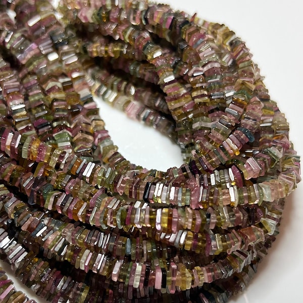 4-8 inch Strand Watermelon TOURMALINE Smooth Heishi Cubes Gemstone Beads 2.5-6mm, Square Multicolor pink green blue olive Natural Gemstones