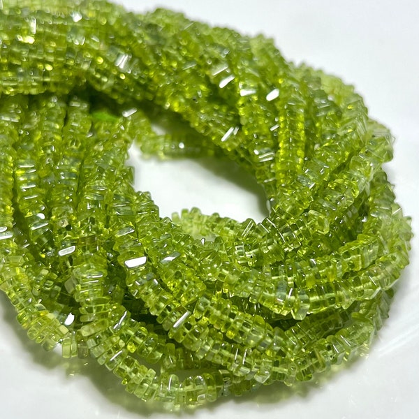 7.75 inch Strand PERIDOT Smooth Heishi Cubes Gemstone Beads 3.5-4mm, Genuine Natural Bright Green Raw Gemstones Square