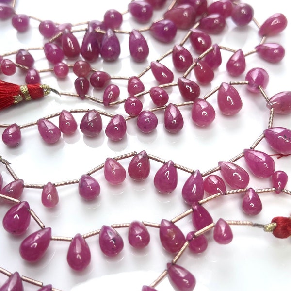 3.5" Strand Hot PINK SAPPHIRE Smooth Teardrop Briolettes Gemstone Beads 7-15mm, Highest Quality Pink Magenta Natural Gemstones Pear Drops XL