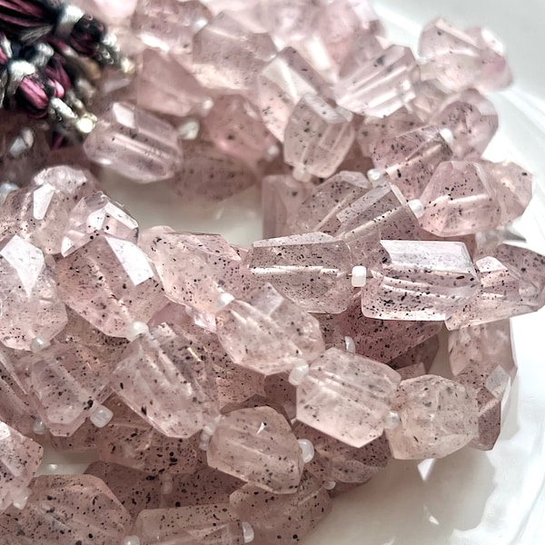 8 pcs Pink LEPIDOCROCITE Irregular Faceted Gemstone Beads 7-13mm, Natural Raw Faceted Spotted Light Rose Black Spots Large XL Strand