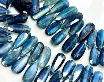 1-4 Pcs KYANITE Faceted Long Pear Gemstone Briolettes 13-20mm Beads High Quality, Navy Teal Green Natural Teardrop Large XL Set Pair Matched