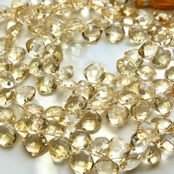 4" Strand CITRINE Faceted Cushions Gemstone Beads 9.5-10mm, Genuine Natural Raw Crystal Gemstones, Yellow Gold Golden, Cushion Shape