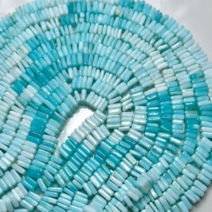 15.5&quot; Strand Natural Opaque BLUE OPAL Smooth Heishi Cubes Gemstone Beads 4.5-5.5mm, Genuine Gemstones Aqua Light Sky Blue Squares opals