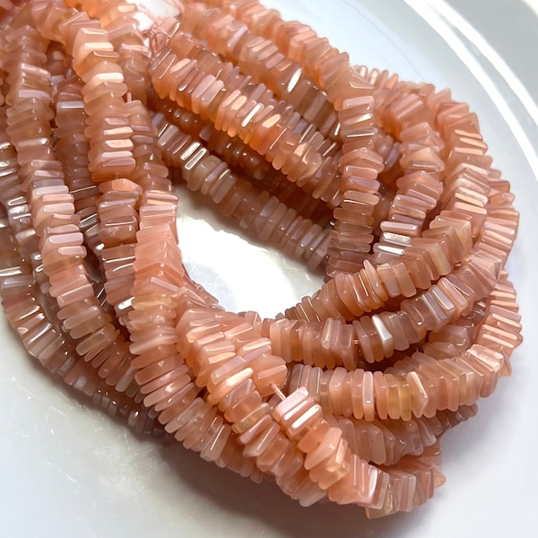 7" Strand Peach MOONSTONE Smooth Heishi Cube Gemstone Beads 4.5-5.8mm, Genuine Natural Raw Gemstones Cubes Squares, Peach Pink Orange Square