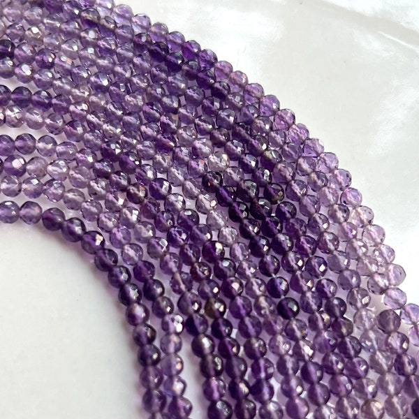 12" Strand Shaded PURPLE AMETHYST Faceted Round Gemstone Beads 3mm, Natural Gem stones, Lilac