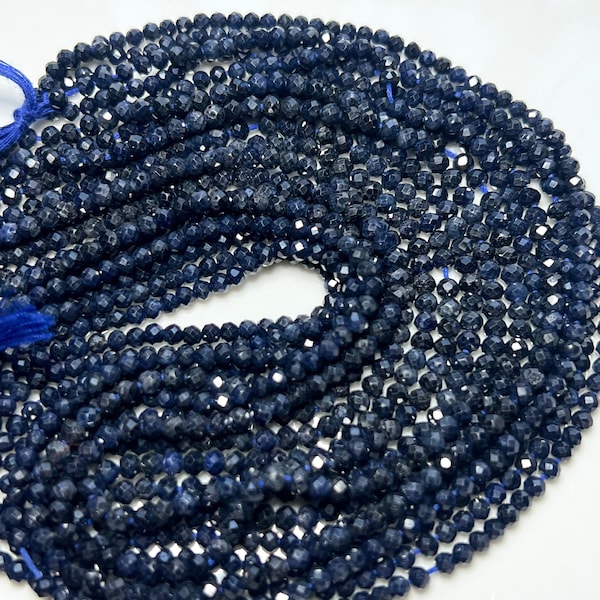 12 inch Strand Rare Deep Blue BURMESE SAPPHIRE Faceted Gemstone Beads 2.5mm Rondelles, Genuine Natural Raw Gemstones, Navy dark blue