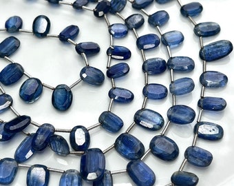 4" Strand KYANITE Faceted Ovals Top Drilled Flat Gemstone Beads 7.5-13mm, Blue Navy indigo Oval Gem Stone Natural Genuine Briolettes
