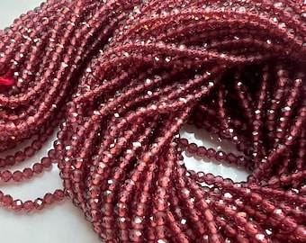 12.5&quot; Strand MOZAMBIQUE GARNET Faceted Rondelle Gemstone Beads 2.8mm, Natural Transparent Red Small Gemstones Tiny Garnet Beads