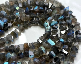 3.25&quot; Strand LABRADORITE Irregular Baroque Gemstone Beads 5mm 6mm 7mm 8mm Nuggets, Natural Raw Crystal Gemstones, Black Grey Blue Flash