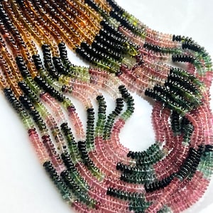 7&quot; Strand Watermelon TOURMALINE Smooth Lentil Rondelle Gemstone Beads 4mm, Natural Gemstones, Tourmelon, Multicolor Pink Green Blue Black