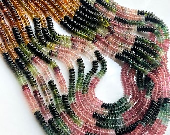 7" Strand Watermelon TOURMALINE Smooth Lentil Rondelle Gemstone Beads 4mm, Natural Gemstones, Tourmelon, Multicolor Pink Green Blue Black