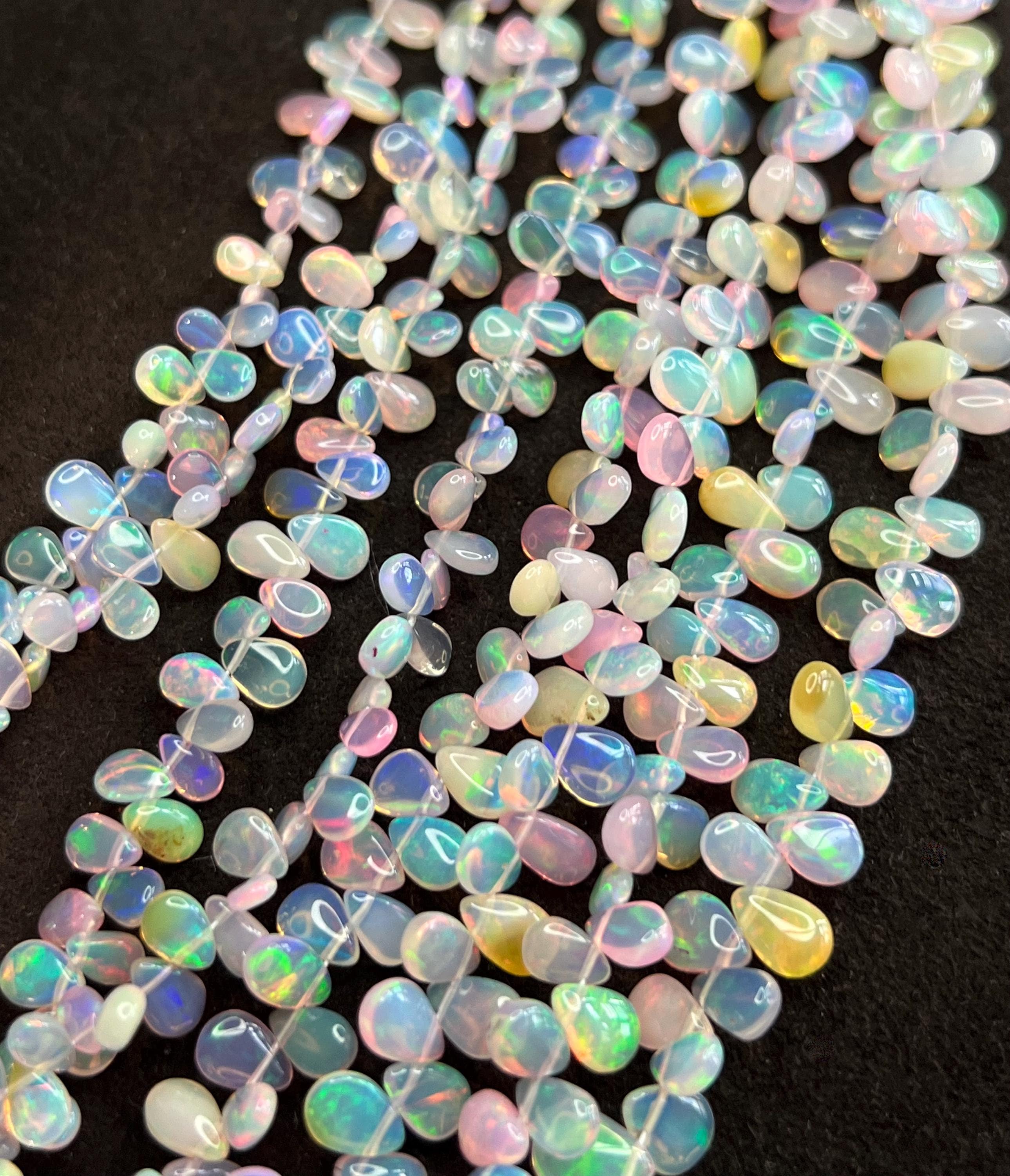 4.5" Strand ETHIOPIAN WELO OPALS Smooth Pear Briolettes Gemstone Beads 4.5-6.5mm, Natural Pink Rainbow Multicolor Flash Fire Teardrop pears