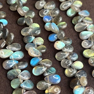 10 pcs LABRADORITE Smooth Pear Gemstone Briolettes 9mm-14mm beads, Genuine Natural Gemstones, Black Grey Blue Flash Teardrop, High Quality