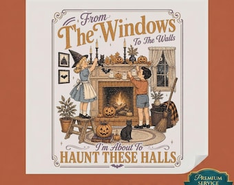 Haunt These Halls DTF Transfer, Vintage Halloween Sublimation Design, Retro Kids Fireplace Ready to Press, Spooky Season Iron On