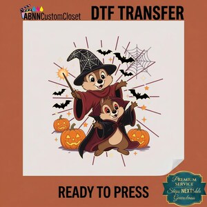 DTF Transfer Ready to Press, Cute Halloween Chipmunks Shirt Design, Spooky Wizard Vampire Sublimation, Magic Pumpkin Iron On Heat Decal