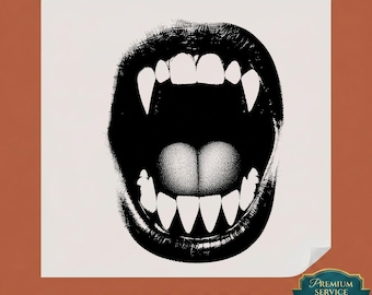 Vampire Fangs Lips DTF Transfer, Gothic Halloween Mouth Sublimation Design, Retro Dracula Teeth Ready to Press, Spooky Monster Iron On