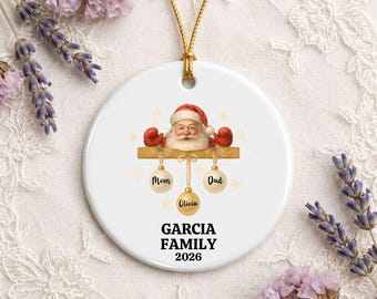 Personalized Family Christmas Ornament 2026 Custom Santa Claus Ceramic Tree Decor Mom Dad Name Keepsake Holiday Hanging Gift Idea