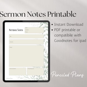 Sermon Notes Planner: Church & Ministry Notes (PDF Download)