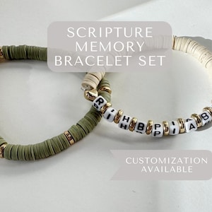 Conjunto de pulseras con versículos bíblicos para recordar la fe. Regalo cristiano para ella. Incluye dos pulseras, tarjeta con versículo bíblico y caja de regalo opcional.