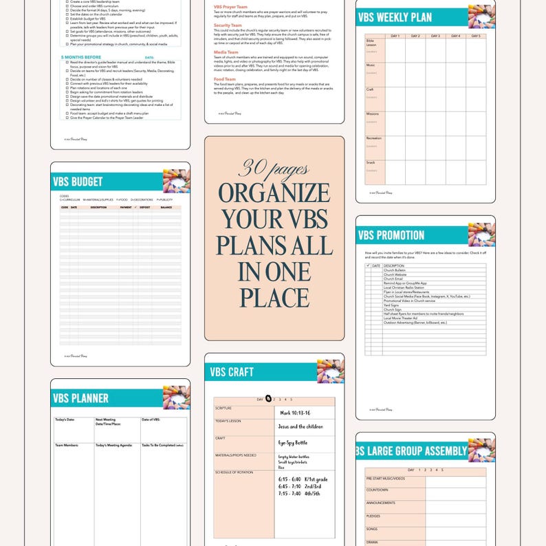 Ultimate VBS Planner Vacation Bible School Organizer PDF for any VBS curriculum meeting agenda timeline budget lesson planner team printable image 3