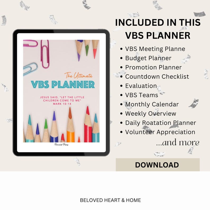 Ultimate VBS Planner Vacation Bible School Organizer PDF for any VBS curriculum meeting agenda timeline budget lesson planner team printable image 4