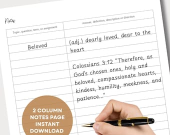 Two Column Notes Page Study Tool Printable PDF Download class notes intentional study tool note-taking strategy for all ages Cornell Method