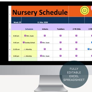 Planificador de horarios del Ministerio Infantil KidMin Nursery Descarga instantánea Plan de gestión de voluntarios de una página Plan de asignación de la Iglesia Infantil PDF o EXCEL