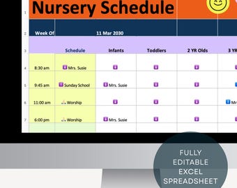 Children's Ministry Schedule Planner KidMin Nursery Instant Download One Page Volunteer Management Kids Church Assignment Plan PDF or EXCEL
