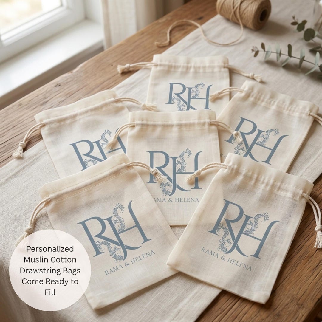 Custom Wedding Favor Bags Muslin Drawstring Full Color Gift Drawstring ...