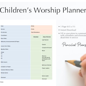 Planificador de adoración para niños Planificador de una página imprimible para el ministerio de niños Programa de adoración Kidmin Planificador de ministerio de descarga instantánea