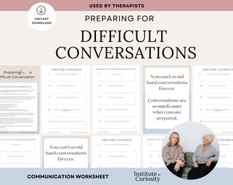 Preparing for Difficult Conversations Worksheet, Difficult Conversation Planner, Therapy Worksheet, Coaching Template, Conversation Skills