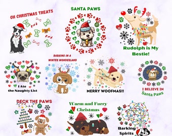 Dog Christmas PNG Clipart, Merry Woofmas, Santa Paws (Digital Files)