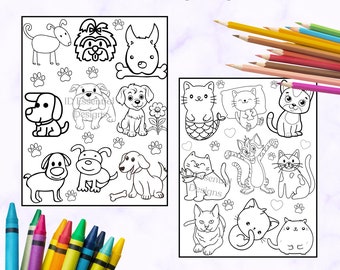 Coloriages de chiens et de chats pour enfants (10 pages) (PDF et JPG)