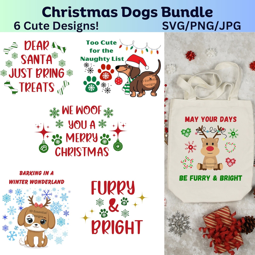Christmas Dog Clipart, Pawlidays PNG SVG JPG Bundle - Etsy