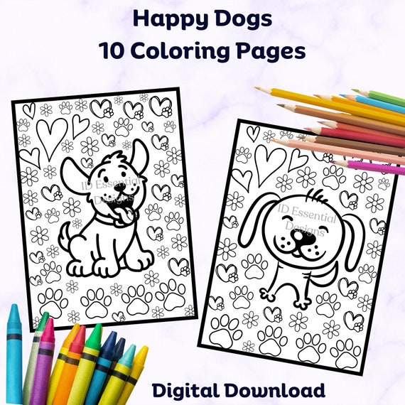 Dog Coloring Pages, Happy Dog Art, Puppy Coloring Pages, Color - Main Image